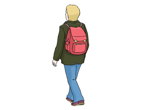 Eine Zeichnung von einem Schüler mit einem Rucksack auf dem Rücken