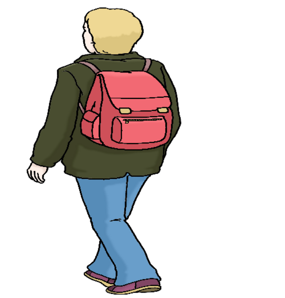 Eine Zeichnung von einem Schüler mit einem Rucksack auf dem Rücken